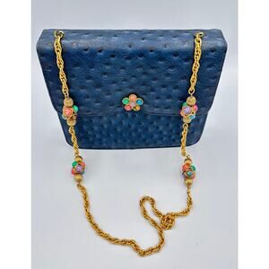 Juliart Lou-Ran Vintage Jeweled Ostrich Embossed Leather Shoulder Clutch Handbag